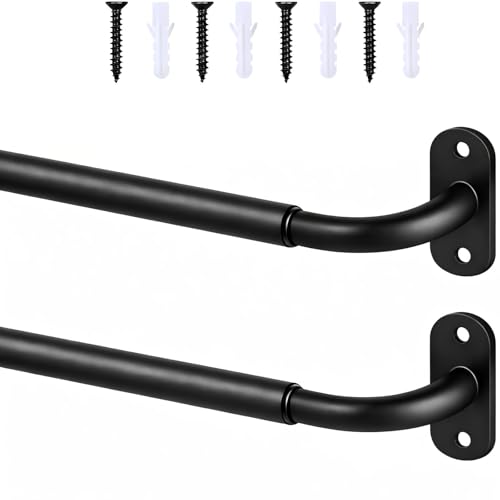 French Door Curtain Rod Adjustable 18"-32", Wrap Around Cafe Curtain Rod 1/2" Diameter, Screwed Sash Rods for Door Window, Black, 2 Pack