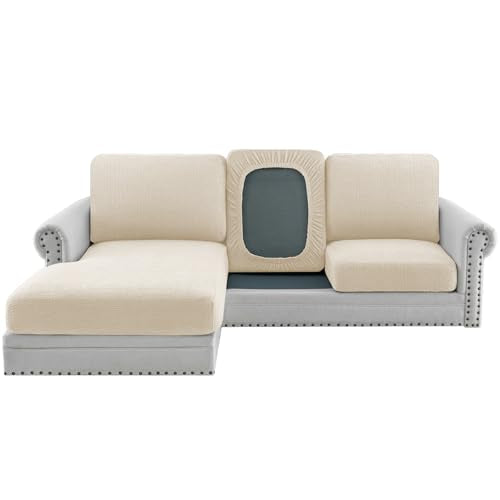 H.VERSAILTEX Super Stretch Individual Jacquard Couch Cushion Covers Furniture Protector Spandex Anti-Slip Soft Thickened Slipcovers Easy Install, (1 PC, Large Sofa Seat Couch Cover, Ivory)