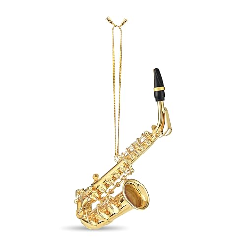 Broadway Gifts Gold Saxophone Christmas Tree Ornament Decoration 4.5 inches | Hand-Crafted Brass Sax in Red Gift Box for Band Student or Teacher- Saxophone Player