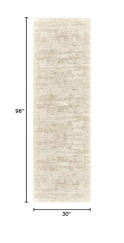Soalmost Washable Runner Rug, 2'6" x 8' Non-Slip Kitchen Vintage Foldable Hallway Runners for Entryway, Laundry, Bedroom, Beige