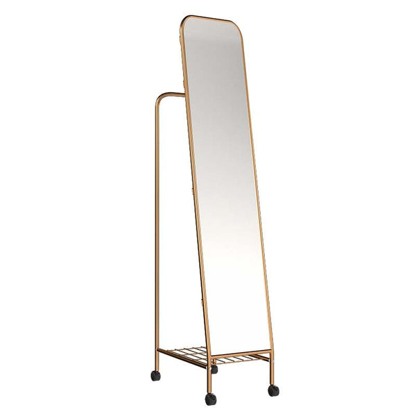 Standing Mirrors Full-Length Dressing Mirror, Floor-Standing Household Coat Rack, Multi-Functional Clothes Rack, Mobile Fitting Mirror(Gold)