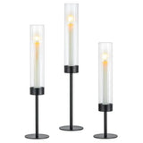 Hewory Black Taper Candle Holders: Candlestick Holders Set of 3 Hurricane Glass Tall Candle Holder for Candlesticks Candle Sticks Holder Decor for Table Centerpiece Wedding Party Christmas Decorations