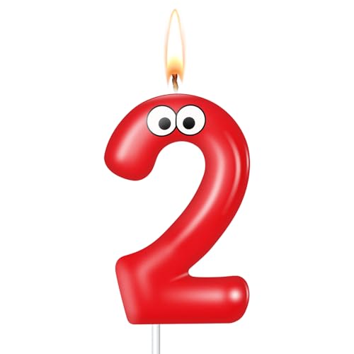 MTLEE Number Birthday Candle Monster Theme Candles Cookies Cake Topper for Girl Boy Cartoon Birthday Party Cake Decorations Supplies(Red,Number 2)