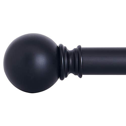 NICETOWN Black Curtain Rods for Window 48 to 86 inch, 1 1/8 Diameter with Ball Finials for Window Treatment, Adjustable Length from 48 to 86-Inch, Matte Black