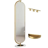 Floor-Standing Full-Length Mirror with Metal Frame 360° Rotating Full-Length Mirror is Suitable for Bedroom, Living Room, Cloakroom, Etc. (Gold)