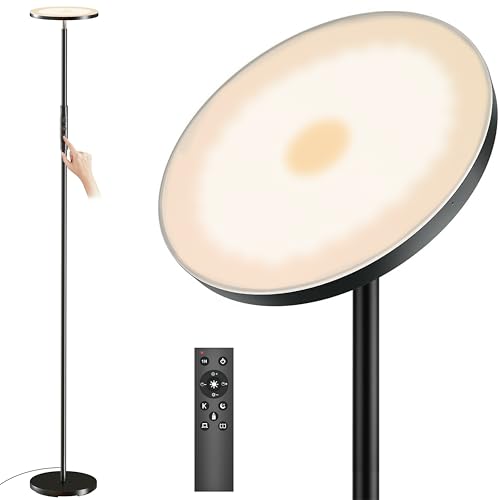 Super Bright Floor Lamp for Living Room, Stepless Dimmable LED Standing Lamp with Remote and Touch Control, 69” Tall Torchiere Corner Lamp for Bedroom Office Hotel, Black