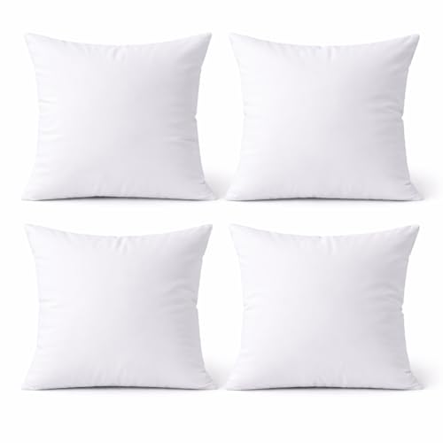 16 x 16 Inch Throw Pillow Inserts, Set of 4, Square Polyester-Filled Pillow Forms for Decorative Covers, White