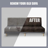 Leather Like Stretch Futon Slipcover Armless Futon Bed Sofa Cover Furniture Protector with Elastic Bottom, Soft and Washable Futon Cover for Sofa Bed Stay in Place（Larger，Dark Brown）