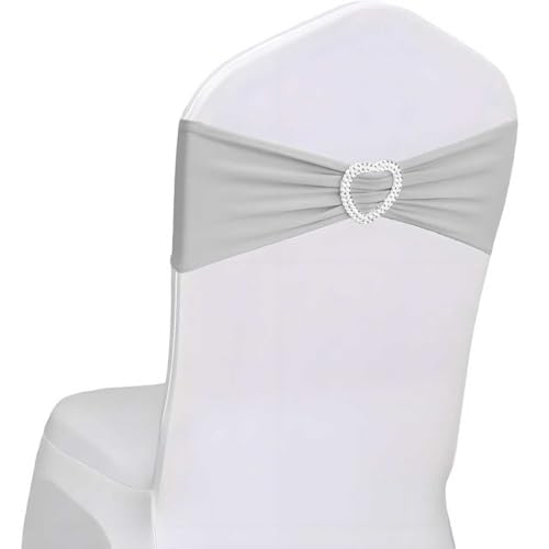 Silver Grey Chair Sashes 50 Pack Spandex Grey Sashes for Chairs Covers Universal Stretch Chair Sashes Band with Heart Buckle Slider for Wedding Banquet Party Decorations