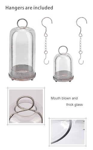 5" & 4" Wide Versatile Metal Candle Holder in Shabby White with Handmade Thick, Heavy & Sturdy Glass Dome for Pillar Candle, Industrial, Modern, Shelf, Mantel, Veranda, Porch