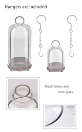 5" & 4" Wide Versatile Metal Candle Holder in Shabby White with Handmade Thick, Heavy & Sturdy Glass Dome for Pillar Candle, Industrial, Modern, Shelf, Mantel, Veranda, Porch