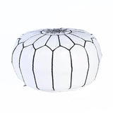 Handmade Moroccan Embroidered Leather Pouf | Delivered Unstuffed | Ottoman, Footstool, Footrest, Hassock, Floor Cushion, Coffee Table, Under Desk (White)