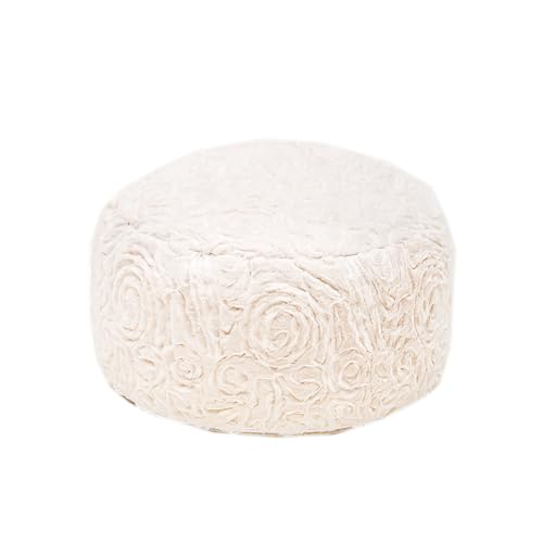 Tingting's Dream Soft Plush Round Stuffed Pouf Ottoman Living Room Foam Particles Floor Pouf Foot Rest Sofa Fluffy Poufs Foot Stool (Beige White, 47×30CCM/18.5"×11.8")