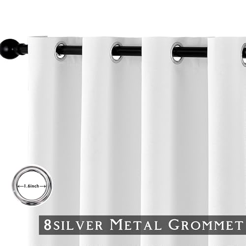 ChrisDowa 100% Blackout Pure White Solid Curtains 63 Inches Long 2 Panels for Bedroom Living Room,Farmhouse Room Darkening Thermal Insulated Soundproof Grommet Top Window Treatment Drapes,52x63