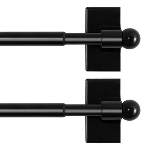 H.VERSAILTEX 2 PACK Magnetic Curtain Rods for Metal Doors, 16 to 28 Inch, 1/2 Inch Diameter, Multi-Use Adjustable Appliances for French Doors Magnetic Cafe Curtain Rod(Black)