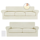 URBANLIFE Stretch Sofa Covers & Loveseat Couch Covers for 3 Cushion Sofa with 2 Cushion Sofa for Living Room Slipcover Set, Cream