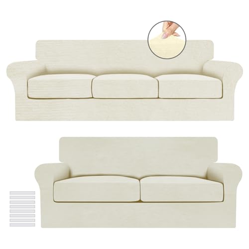 URBANLIFE Stretch Sofa Covers & Loveseat Couch Covers for 3 Cushion Sofa with 2 Cushion Sofa for Living Room Slipcover Set, Cream