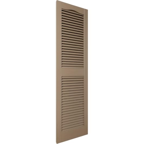 14.5 in. W x 27 in. H Builders Edge, TailorMade Cathedral Top Center Mullion, Open Louver Shutters, Includes Matching Installation Spikes (Per Pair), 385 - French Roast