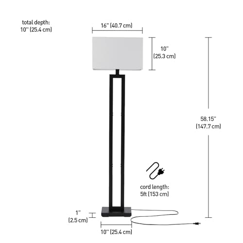 Globe Electric 67046 58" Floor Lamp, Matte Black Finish, White Linen Rectangular Shade, Modern Geometric Cutout Design, E26 Base