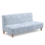 Armless Sofa Cover Stay in Place Futon Cover with Elastic Bottom Stain-Resistant Non-Slip Sofa Bed Slipcover Spandex Elastic Furniture Protector, Light Blue Floral Pattern