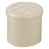 Bsketa Round Storage Ottoman, 14" Folding Leather Foot Rest Stool, Beige