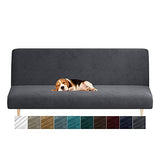 MAXIJIN Velvet Futon Cover Full Size Stretch Futon Mattress Cover Thick Soft Armless Sofa Bed Slipcover Plush Couch Furniture Protector with Elastic Bottom, Machine Washable (Gray)