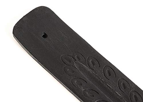 Wooden Incense Holder - Carved Wood Hand Painted - 10 inches Long (Black)