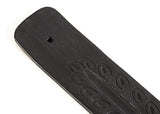 Wooden Incense Holder - Carved Wood Hand Painted - 10 inches Long (Black)