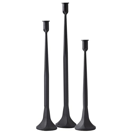 Iron Taper Candle Holder Set of 3, Black Candlestick Holders 19.3”17” 14” Heightening Decorative Candle Stand Set for Wedding, Dining Table, Home Decoration (Black)