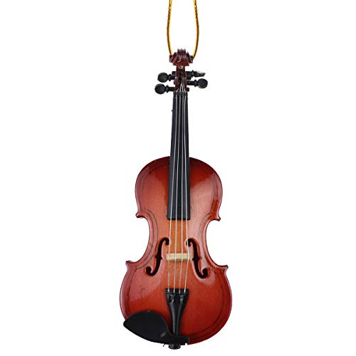 Wooden String Miniature Violin Hanging Ornament Mini Musical Instrument Replica Holiday Tree Home Decoration Display Ornament (4.72" Violin)