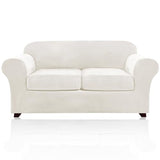 PrinceDeco Velvet Couch Cover Loveseat Covers for 2 Cushion Couch 3 Piece Sofa Covers for Dogs Washable Loveseat Covers Width Up to 72 Inch No Slip Stretch Sofa Slipcover(Medium, Porcelain)