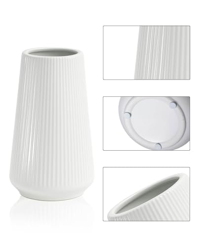 White Ceramic Vase, 8 Inch Flower Vases for Pampas Grass and Dried Flowers, Modern Vase for Living Room Table, Kitchen Shelf, Wedding Centerpiece Decor