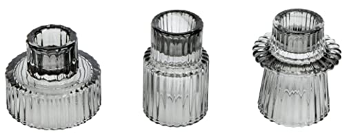 Vixdonos Taper Glass Candlestick Holders Tealight Candle Holders for Table Centerpieces, Wedding Decor and Dinner Party (3 Pcs, Gray)