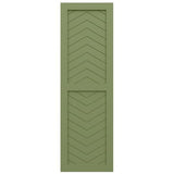 15"W x 44"H True Fit PVC Two Panel Chevron Modern Style Fixed Mount Shutters, Moss Green (Per Pair - Hardware Not Included)