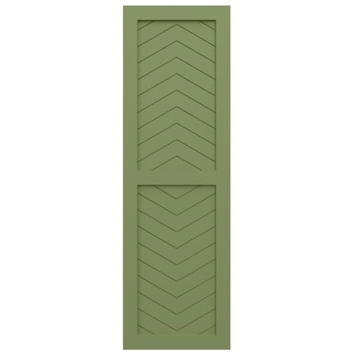 18"W x 41"H True Fit PVC Two Panel Chevron Modern Style Fixed Mount Shutters, Moss Green (Per Pair - Hardware Not Included)