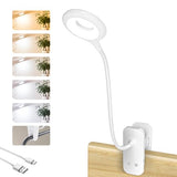 Clip on Reading Light for Bed Headboard, Rechargeable Battery Clamp on Bunk Bed Light, 5 Colors 5 Brightness Flexible Neck Desk Lamp, Eye Protect LED Touch Control Book Lights at Night for Kids