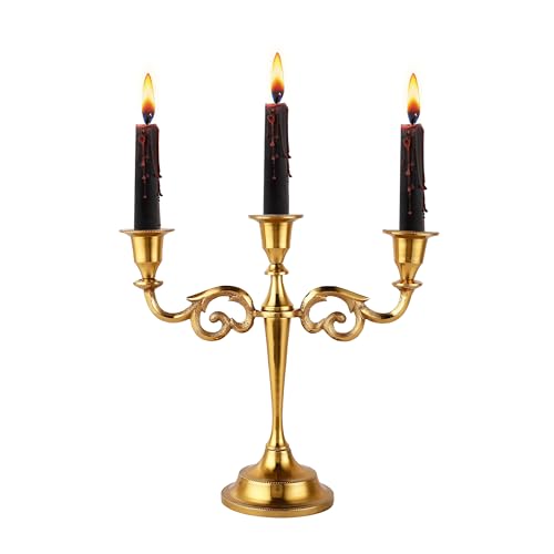 3 Arm Candelabra Taper Candle Holders Decorations Indoor Kitchen Décor Table Candles Candlestick Candelabra Centerpiece (Gold)