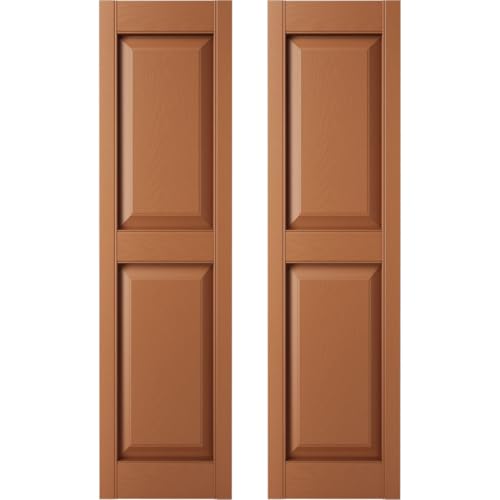12 in. W x 39 in. H Builders Edge, TailorMade Two Equal Panels, Raised Panel Shutters, Includes Matching Installation Spikes (Per Pair), 471 - Treated Cedar