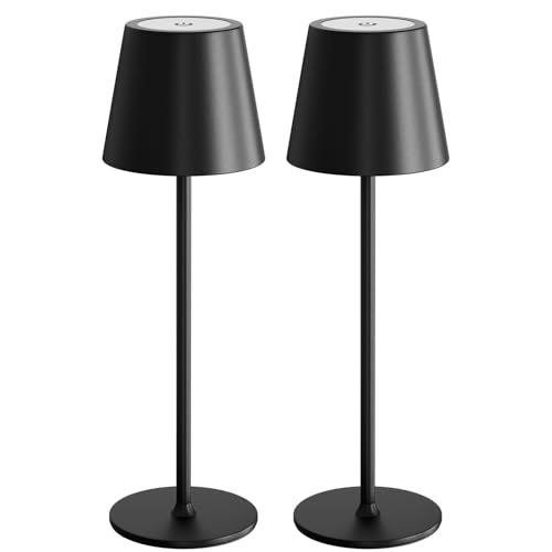 uuffoo 2 Pack Cordless Table Lamp Rechargeable 5000mAH Battery Operated Lights Touch Control LED Portable Desk Lamps 3 Color Dimming for Outdoor Coffee Bedroom Kitchen (Black)