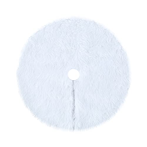 Sattiyrch Small Christmas Tree Skirt 18in, Faux Fur White Xmas Small Tabletop Christmas Tree Skirt (White Faux Fur, 18in)