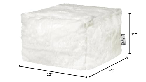 Gouchee Home Loft Winterfell Collection Contemporary Faux Fur Fabric Upholstered Square Pouf/Ottoman, White