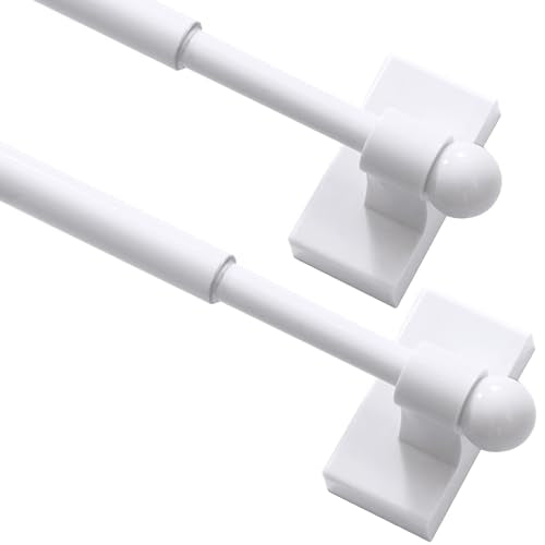 Turquoize 2 Pack Magnetic Curtain Rods for Metal Doors with Adjustable Length,Extends from 16 inch to 28 inch Magnetic Cafe Curtain Rod, Easy Installation for Any Steel Spaces, White, 2 Pack