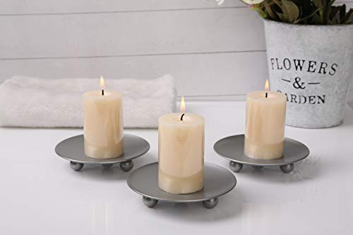 Silver Iron Plate Candle Holder, Decorative Iron Pillar Candle Holder, Set of 3,Candle Stand for Wax Candles