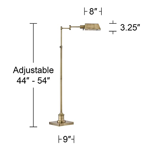 Regency Hill Jenson Traditional Farmhouse Metal Adjustable Pharmacy Floor Lamp Swing Arm 54" Tall Aged Brass Metal Shade Standing Pole Light for Living Room Reading House Bedroom Home Office