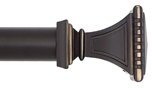 Ivilon Decorative Window Curtain Rod - Carved Square Finials, 1 1/8 in Rod, 28 to 48 in. Antique Black