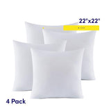 22X22 Pillow Inserts - Throw Pillow Set - Cushion Inserts for Decorative Throw Pillows Covers - Soft & Supportive Pillows for Couch, Sofa, Bed, or Chair, 4 Pack - 22" x 22"