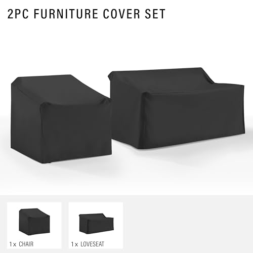 Crosley Furniture Patio Furniture Covers, Waterproof 2-Piece Cover Set for Outdoor Chair and Loveseat, Black
