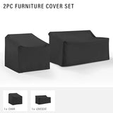 Crosley Furniture Patio Furniture Covers, Waterproof 2-Piece Cover Set for Outdoor Chair and Loveseat, Black