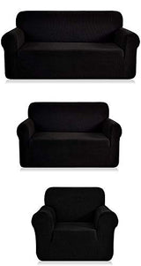 Fancy Linen 3pc Slipcover Set Furniture Cover -Spandex- Set Includes Sofa and Love-Seat and Chair Solid Black New