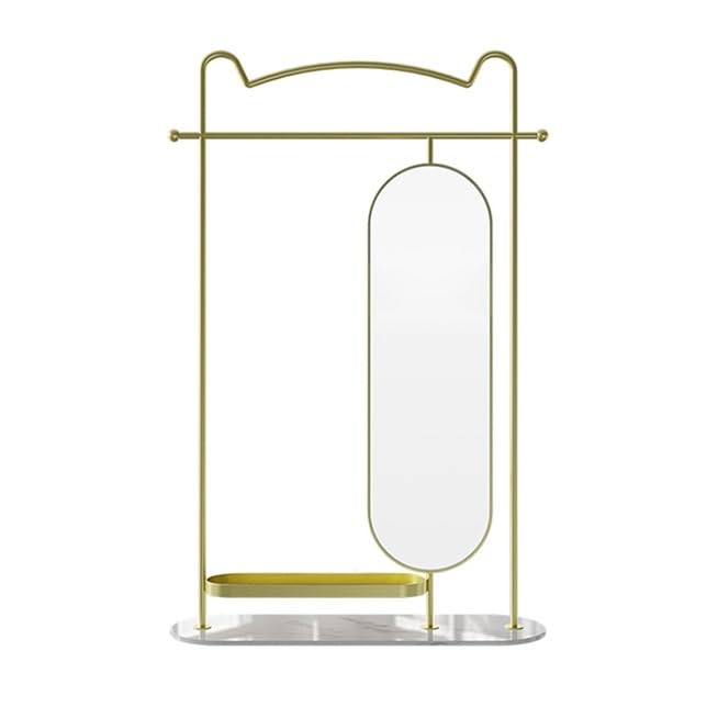 Decorative Rotating Full-Length Mirror Coat Rack Floor-Standing Combination Multi-Functional Dressing Fitting Hanging Clothes Storage for Living Room(Gold,95cm)
